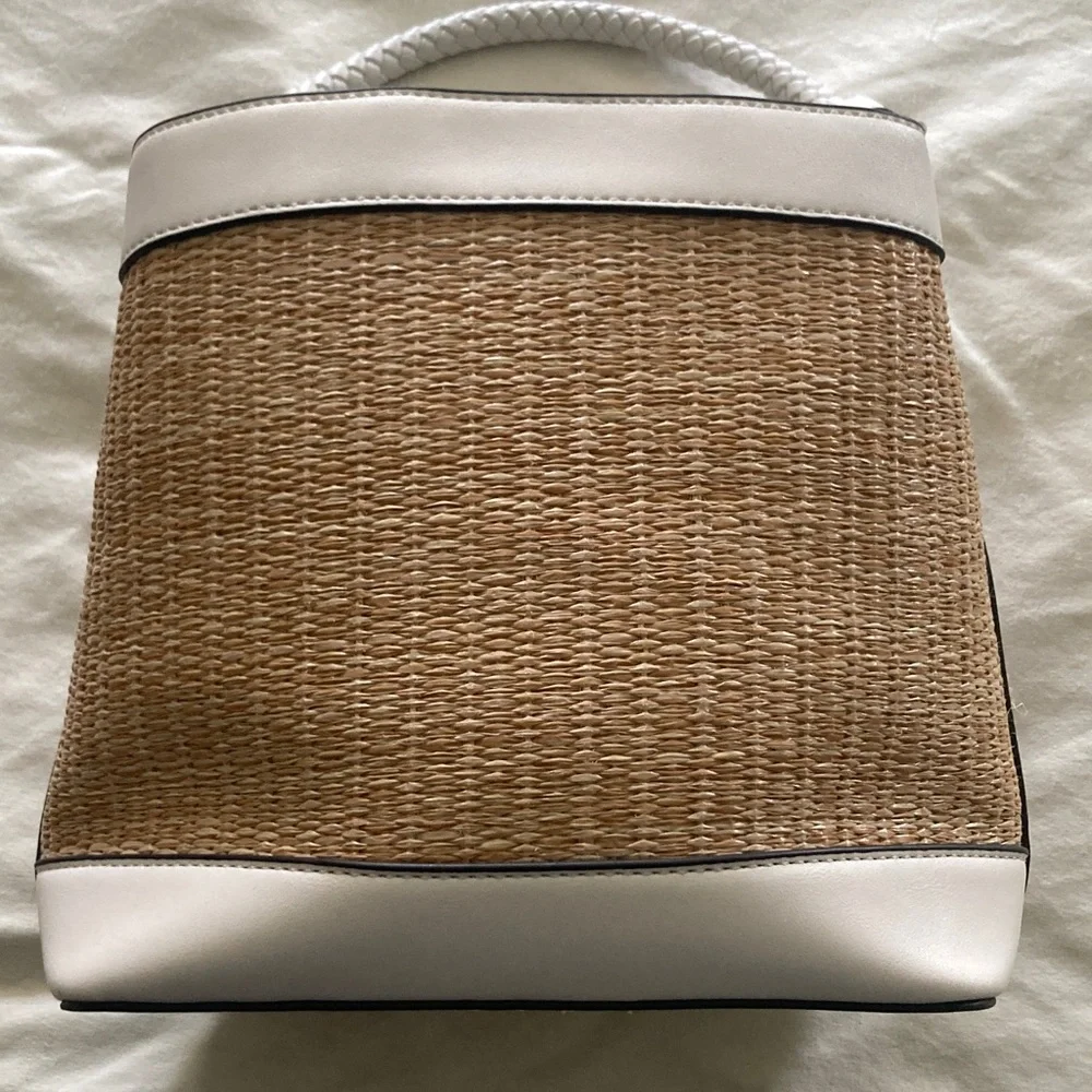 Nine West White Straw-Trim Bucket Bag with Braided Strap - Picture 11 of 12